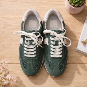 Doice Vita Green Suede & Mesh Lace-Up Sneakers